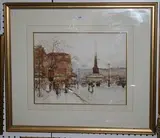 E. Duvard Cortes, View of a Paris Boulevard, watercolour