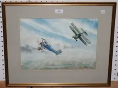 Phil May, SE5 engaging Siemens Schuckert D.III 1918, watercolour
