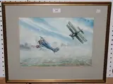 Phil May, SE5 engaging Siemens Schuckert D.III 1918, watercolour