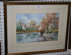 Douglas Baldwin, Feeding the Swans, Walton Pond, 2001, watercolour