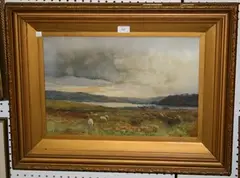 A. Netherwood, Landscape with Sheep and Lake, 1899, watercolour