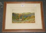 Edward W. Sharland, Landscape with a Figure leading Two Shire Horses pulling Timber on a Cart, watercolour