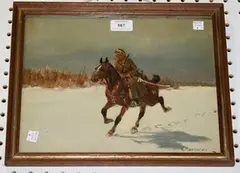 A. Makowski, Winter Landscape with Soldier on Horseback, oil on wood panel