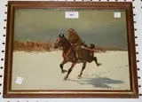 A. Makowski, Winter Landscape with Soldier on Horseback, oil on wood panel