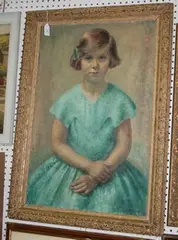 M. Greenberg, Three-quarter Length Portrait of a Girl wearing a Green Dress, oil on canvas