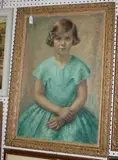M. Greenberg, Three-quarter Length Portrait of a Girl wearing a Green Dress, oil on canvas