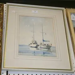 David Holmes, Moored Yachts with Figures, watercolour