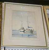 David Holmes, Moored Yachts with Figures, watercolour