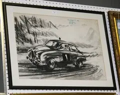 Dion Pears, R.A.C. Rally 1961' (Study of a Rally Car within a Winter Landscape), pencil and charcoal