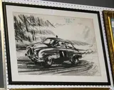 Dion Pears, R.A.C. Rally 1961' (Study of a Rally Car within a Winter Landscape), pencil and charcoal