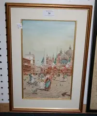 C. Menegazzi, View of St Mark's Square Venice, watercolour and gouache