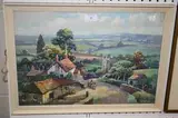 George Ayling, View along a Village Road looking towards a Church, watercolour with gouache