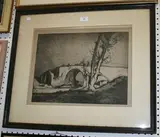Frank Brangwyn, The Bridge of Alcantara, monochrome etching