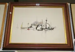 Arthur D. Heath, View of a Continental Harbour, oil on canvas laid on board