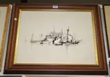Arthur D. Heath, View of a Continental Harbour, oil on canvas laid on board