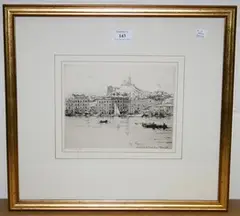 Eugène Béjot, Le Quai de la Rive Nemue Marseille, monochrome etching