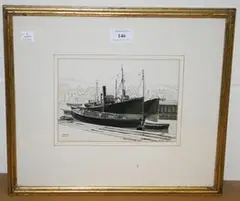 G.W.T. Mosedale, Trawlers, Whitby', pen, 1934, ink and wash