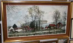 Jeremy King, Remenham Farm' (Henley Landscape with Figures and Boats), oil on canvas laid on board