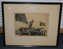 Philip Kappel, Figures on a Ship's Stern, 1934, monochrome etching