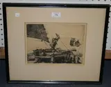 Philip Kappel, Figures on a Ship's Stern, 1934, monochrome etching