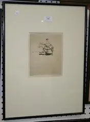 Philip Kappel, Lady seated Side-saddle on a Donkey, early/mid-20th Century monochrome etching