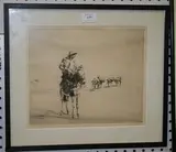 Philip Kappel, Crossed Trails, Venezuala' (Figure on Horseback looking towards Pack Ponies and Attendant), early/mid-20th Century monochrome etching