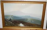 R.D. Sherrin, Moorland View with Distant Flock of Sheep, watercolour and gouache
