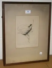 Warren Davis, The Running Nymph, monochrome etching