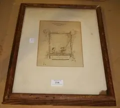 Louis Eilshemius, Line Rigmarole' (Study of Two Figures reflected in a Mirror), early/mid-20th Century pen and ink on headed paper