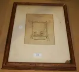 Louis Eilshemius, Line Rigmarole' (Study of Two Figures reflected in a Mirror), early/mid-20th Century pen and ink on headed paper