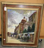 Matt Bruce, Continental Market Scene, oil on board