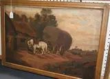 R. Clemmson, Study of a Hay Cart outside a Cottage, oil on canvas