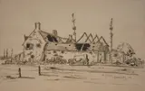 Dirk Bogarde, The Farm, Nr Jovisey, Normandy, monochrome watercolour and ink