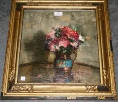 W.G. Robb, Study of Flowers in a Copper Lustre Jug, oil on canvas
