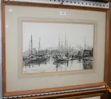 Bernhard Sickert, Fishing Boats at Greenhythe, charcoal drawing