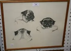 G. Renshaw, Gatsby' (Head Studies of a Pug), pencil