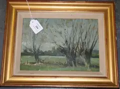 Carolyn Sergeant, Egerton Church and Willows, 1968, oil on board