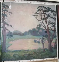 Cyril Saunders Spackman, Silence of Evening' (Moonlit View of a Lake), early/mid-20th Century oil on canvas