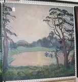 Cyril Saunders Spackman, Silence of Evening' (Moonlit View of a Lake), early/mid-20th Century oil on canvas