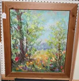 Walter Fleischer, Landscape viewed through Trees, acrylic on canvas-board