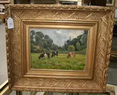 Raoul Dosque, Three Cows in a Meadow, 1915, oil on linen laid on board