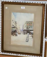 J. Durand Deacon, View of a Busy Middle Eastern Street, watercolour