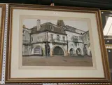 Keith A. Jordan, The Market Square, Monpazier, watercolour and ink