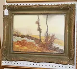 K. Pospisil, Continental Landscape, 1941, oil on board with sgraffito