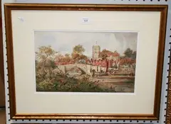 S.P. Goodwin, View of a Bridge, River and Village, possibly Eynsford, Kent, 1914, watercolour and gouache