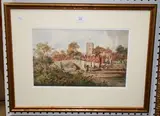 S.P. Goodwin, View of a Bridge, River and Village, possibly Eynsford, Kent, 1914, watercolour and gouache