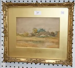 C. Duassut, A Grey Day' (Landscape with Sheep grazing near a Pond and Cottage), watercolour