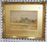 C. Duassut, A Grey Day' (Landscape with Sheep grazing near a Pond and Cottage), watercolour