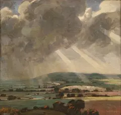 N.A. Trent, Amberley From Bury Hill, 1931, oil on board