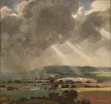 N.A. Trent, Amberley From Bury Hill, 1931, oil on board